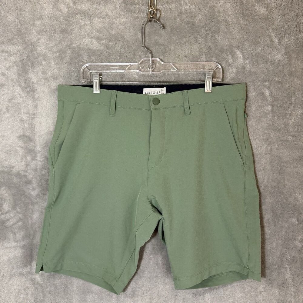 Tee Time Golf Shorts Mens 34 Solid Green Stretch Performance Casual Summer